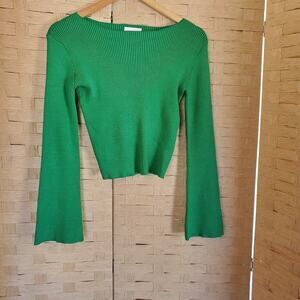 NEW Pink Rose Sweater Size Small Green Cropped Ribbed